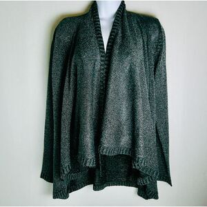 BLACK METALLIC OPEN DRAPED LONG SLEEVE KNIT CARDIGAN. WOMEN MEDIUM